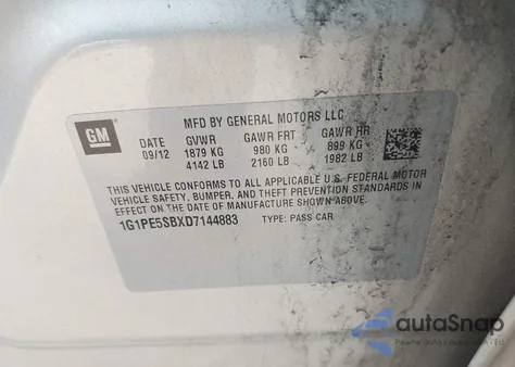 2013 Chevrolet Cruze 2Lt Auto z USA, uszkodzony, nr VIN 1G1PE5SBXD7144883